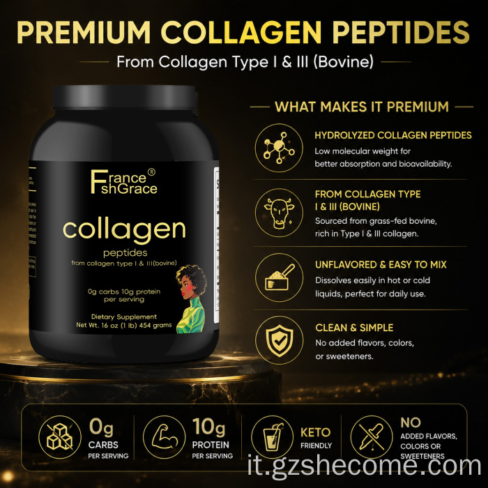 Shecome Peptidi di collagene in polvere Pelle Unghia Supporto per capelli